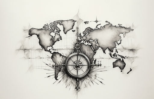 The world map as a black and white ink tattoo
