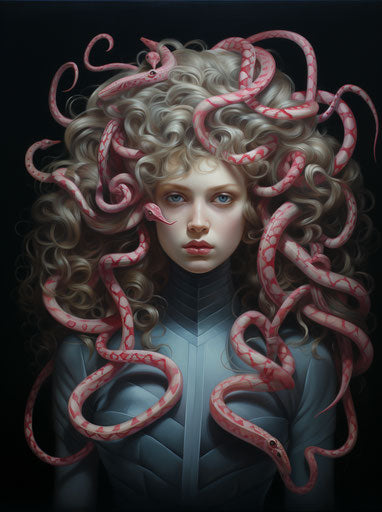 Hermione Medusa, neotraditional style, light pink and dark gray