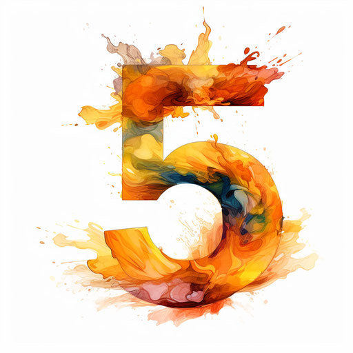 Number 5 clipart in the style of Oil painting, on a white background