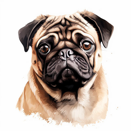 Pug clipart in the style of Chiaroscuro Art on white background
