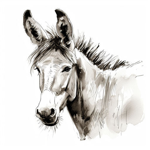 Donkey clipart in the style of Chiaroscuro Art, on white background