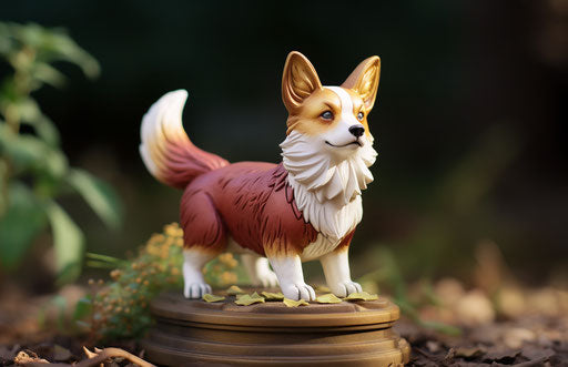 Corgi in grassy park, light maroon and light gold style