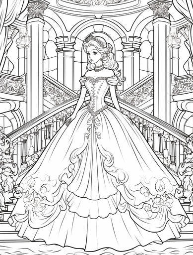 Princess of the palace coloring pages, precise lines and contours