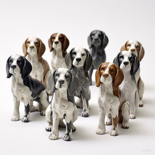 12ct beagle dogs miniatures, in the style of hinchel or stephen wiltshire, dark white and dark gray, hd, ferrania p30