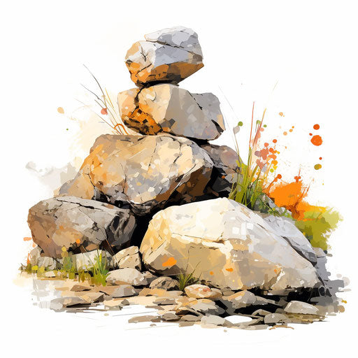 Impressionistic stone clipart on white background