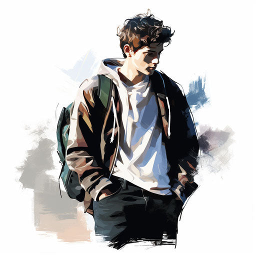 Student clipart in the style of Chiaroscuro Art, on a white background