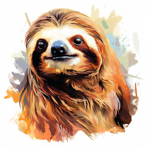 Sloth clipart in the style of oil painting on white background