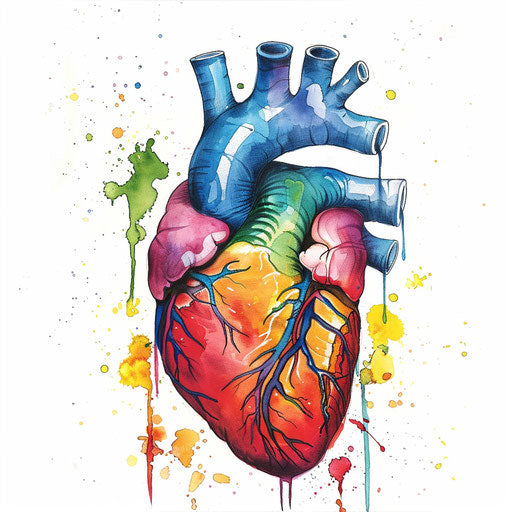 Anatomical heart tattoo in watercolor on white background