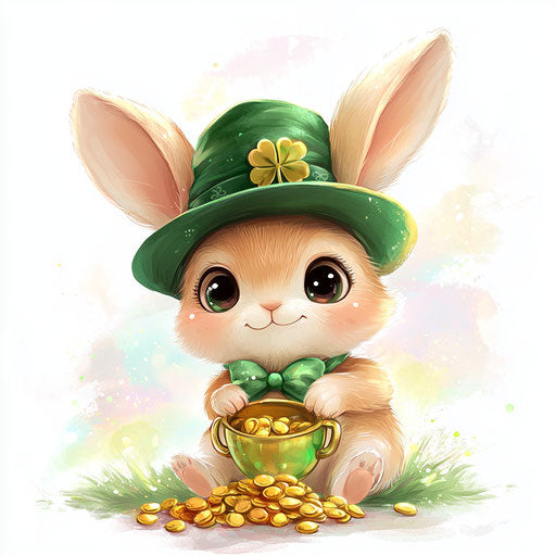Cute baby bunny for St. Patrick's Day with green hat