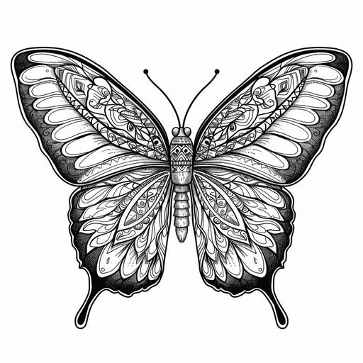 Butterfly with tribal art patterns on wings