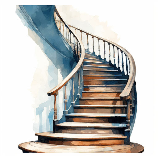 Stairs clipart in the style of Oil painting, on a white background