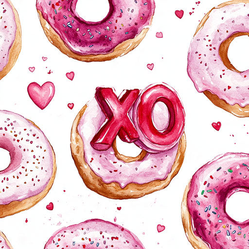 Valentine's Day doughnut pattern with pink and red icing