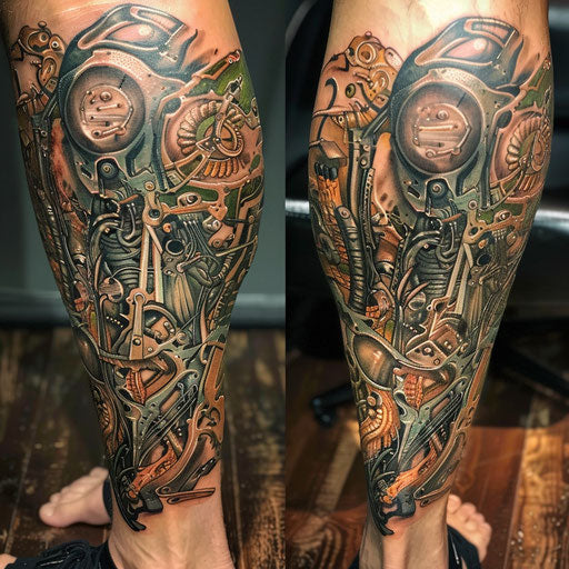 Biomechanical tattoo with whimsical themes