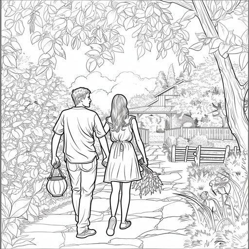 Adam and Eve walking through the garden