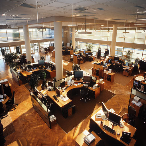 Busy office with ringing phones and closing deals