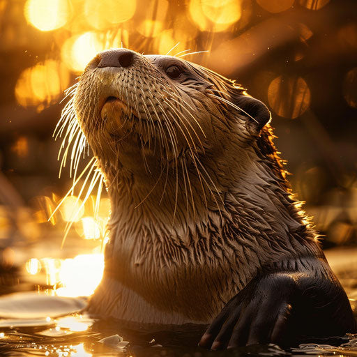 Otter in the golden sunset glow