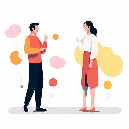 Illustration of people talking in Minimalist style on white background