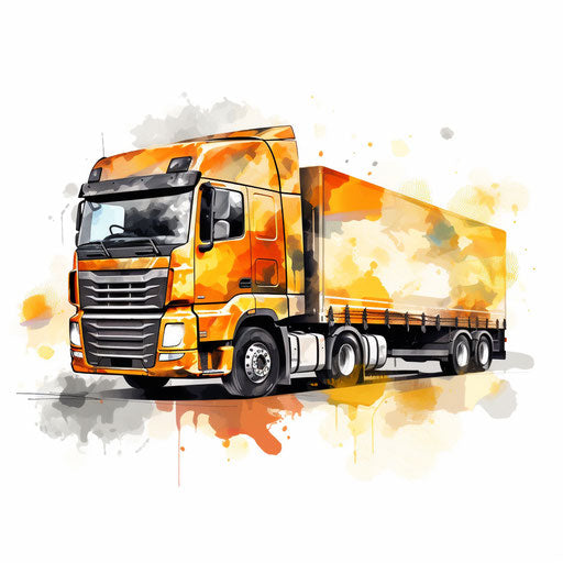 Lorry clipart in the style of Oil painting, on a white background