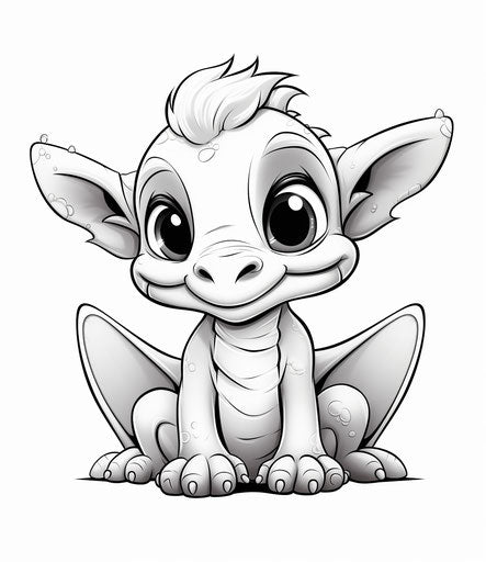 Coloring page of a cute baby dragon, tiago hoisel style, 4k, shiny eyes, frank cho, simple, graceful, nabis 13:15