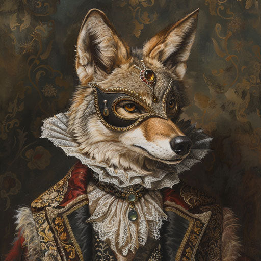 A coyote masked at an elegant ball