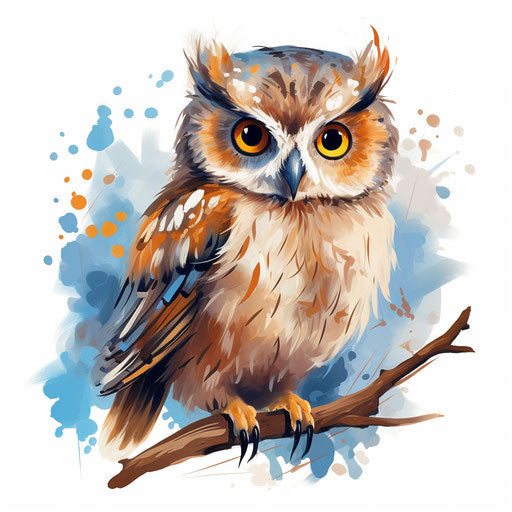Cute owl in Oil painting style on white background