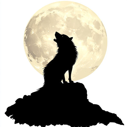 Wolves and full moon in flat tattoo style clipart
