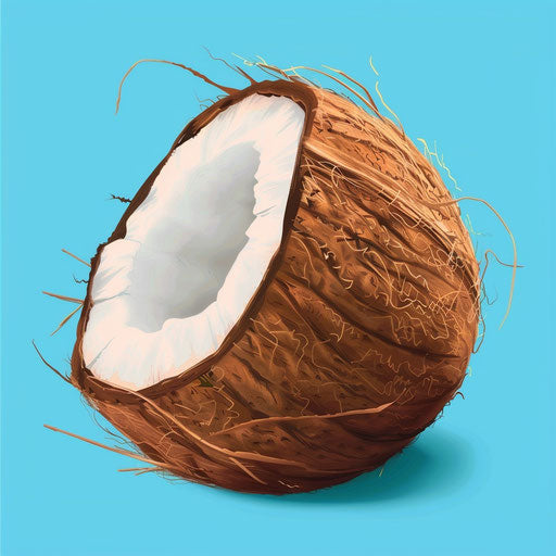 Coconut clipart in photorealistic style on light blue background