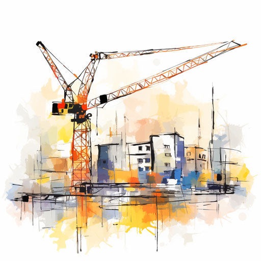 Construction clipart in the style of Impressionistic Art, on white background