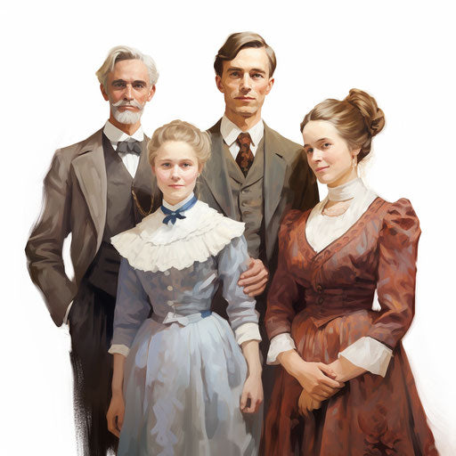 Family Members Artwork in Oil Painting Style on White Background