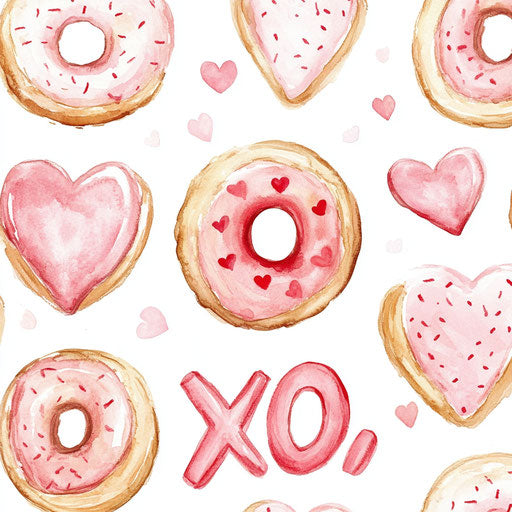 Valentine's Day doughnuts pattern with hearts and 'XO'