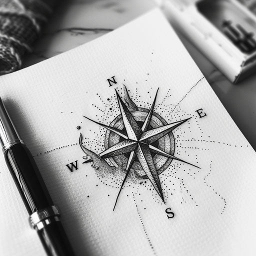 Sailor's compass rose tattoo on white background