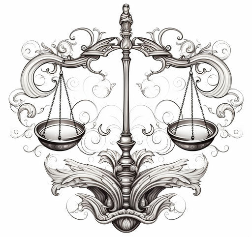 Zodiac scales on white background, chicano style, wrought iron