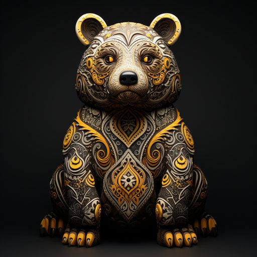 Bear with ethnic design, highly detailed illustrations, natural