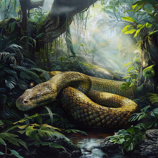 Titanoboa in a majestic primeval forest