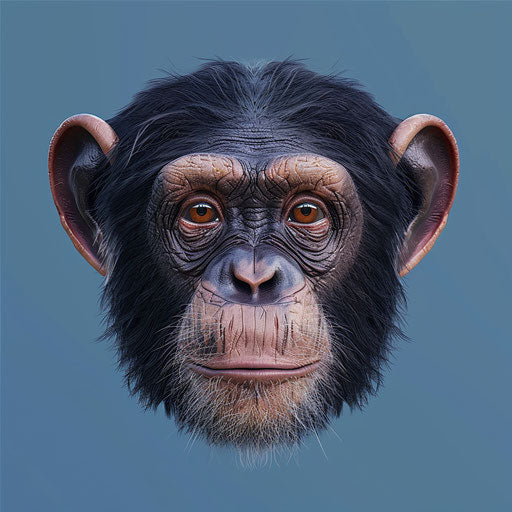 Monkey face illustration with flat blue background