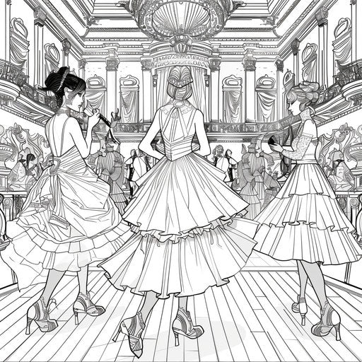 Creative fashion show in a coloring book