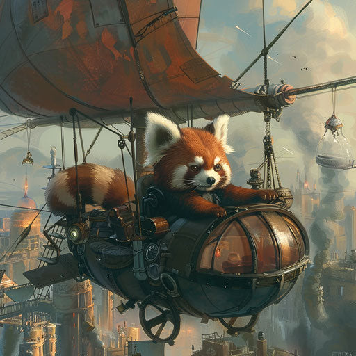 Red panda pilot on a steampunk airship