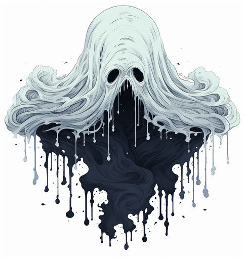 Doodle ghost in black and white, comic book style, ethereal creatures
