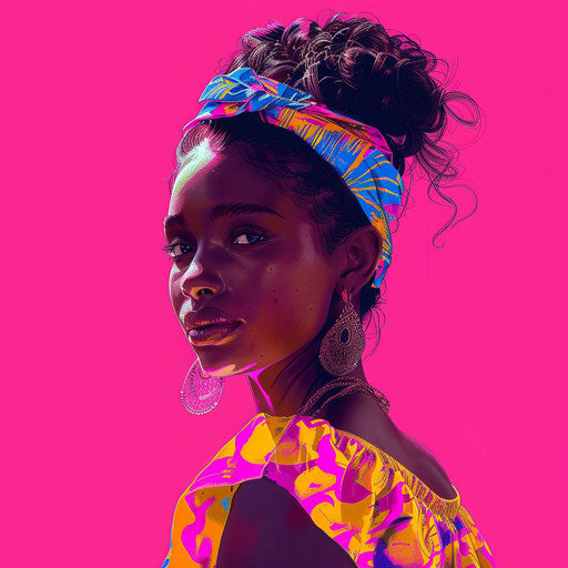 Realistic depiction of two sisters on vivid magenta background