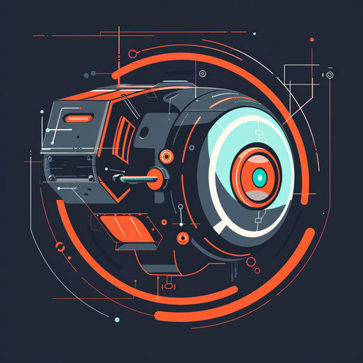 Tech-themed cartoon logo with futuristic elements and bold lines
