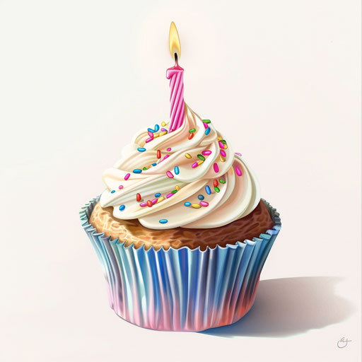 Realistic birthday cupcake clipart on white background