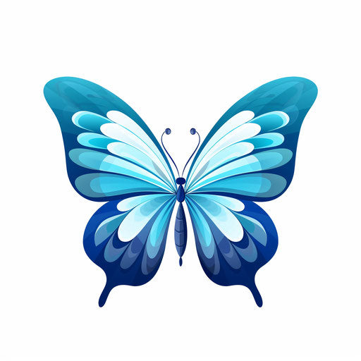 Blue butterfly in Minimalist style, on white background