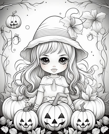 Halloween girl holding apples and pumpkins