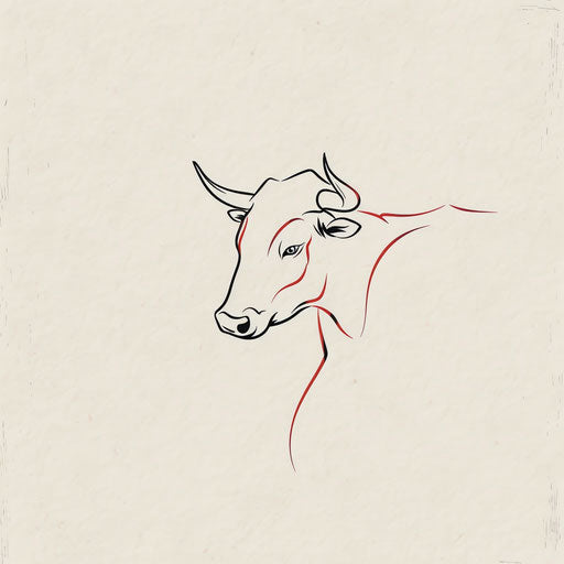 Minimalistic bull silhouette with a touch of red on white background