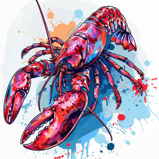 Dynamic sketch of a lobster in motion, vivid reds and blues