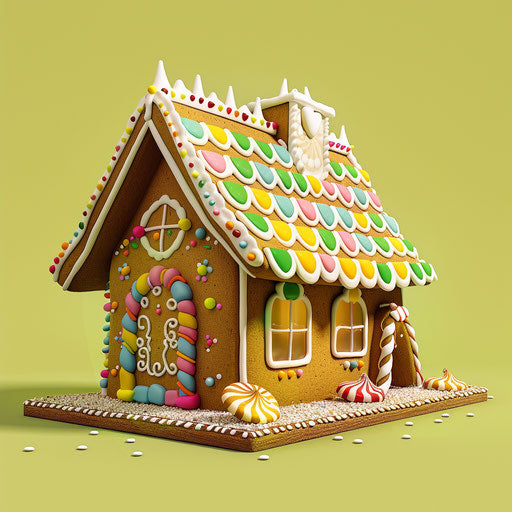Gingerbread house on chartreuse background, realistic style