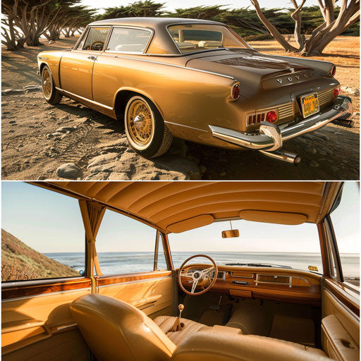 1966 Volvo P1800 estate wagon with wood paneling, perfect for a classic family road trip