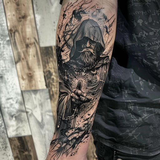 Dark sorcerer forearm tattoo