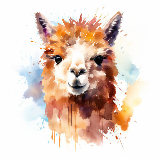 Alpaca clipart in the style of Impressionistic Art, on white background