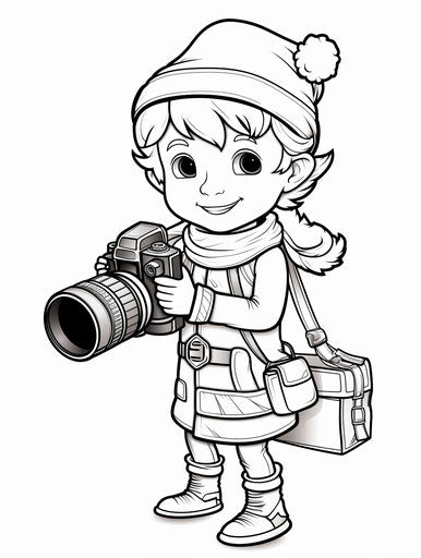 Christmas elf coloring pages to print, in the style of Nikon AF-S Nikkor 70-200mm f/2.8E FL ED VR, light orange, blocky, Zeiss Batis 18mm f/2.8, cartoon mise-en-scene, sonian, illustrative 3:4